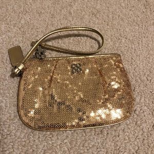 Gold, Sequined Coach Wristlet (NEW, NEVER USED)